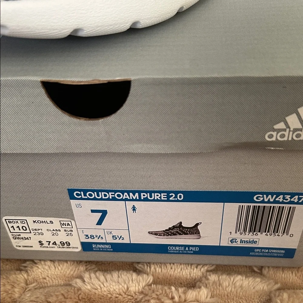 Adidas Cloudfoam Pure 2.0 Black and White Animal Print Sneakers - Picture 2 of 5